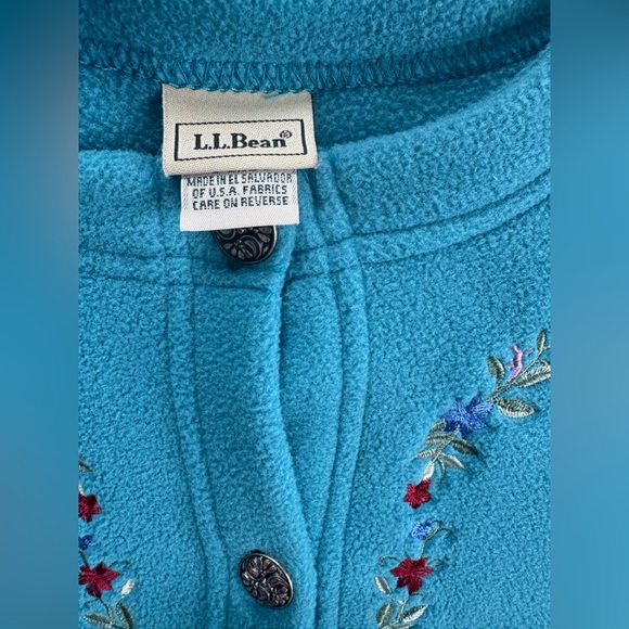 L.L. Bean Vintage Teal Fleece Floral Embroidery Medium - Picture 7 of 9